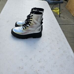 Silver Lace-Up Boots For Girls